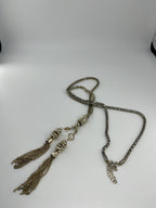 Vintage-Inspired Silver Tassel Necklace: Beaded Evening Statement