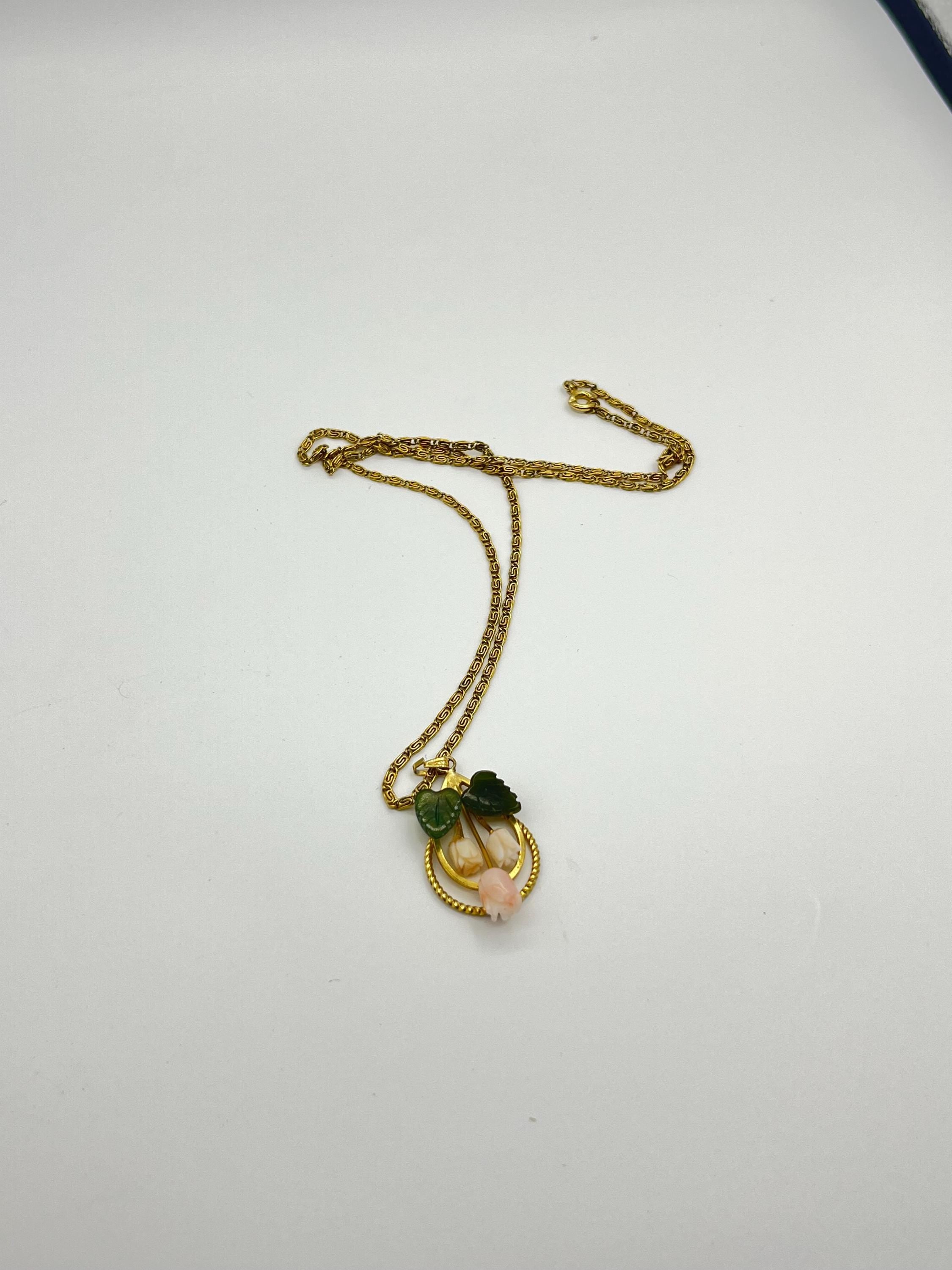 Vintage Floral Pendant Necklace with Carved Rosebuds & Leaves – Whimsical Fairytale Cottagecore Charm