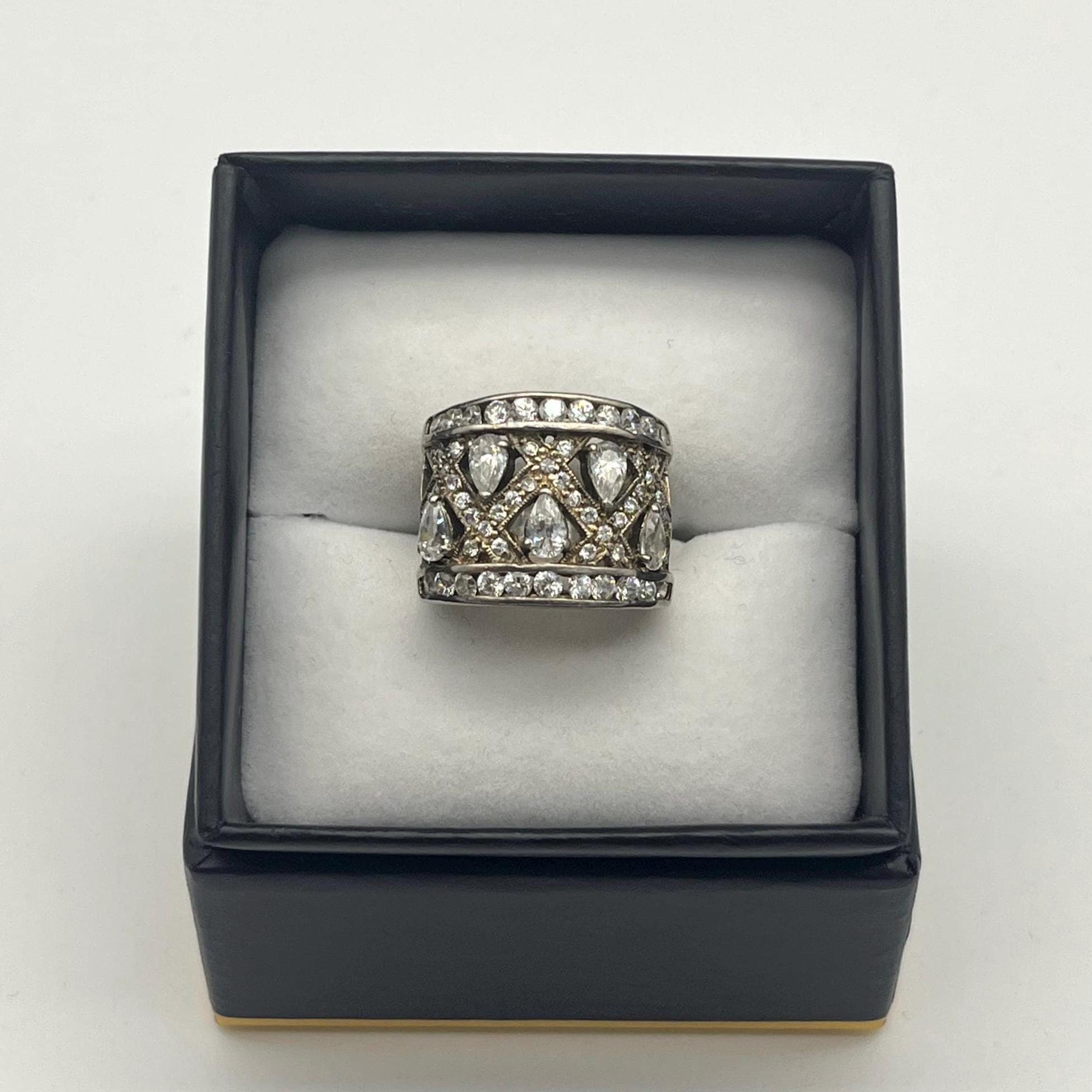 Vintage 925 Silver Crystal Statement Ring | US Size 5.5