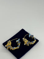 Vintage Gold Dragon Hoop Earrings with Pearl Accents - Blue & Gold Statement Jewellery