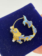 Vintage Gold Dragon Hoop Earrings with Pearl Accents - Blue & Gold Statement Jewellery