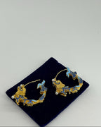 Vintage Gold Dragon Hoop Earrings with Pearl Accents - Blue & Gold Statement Jewellery