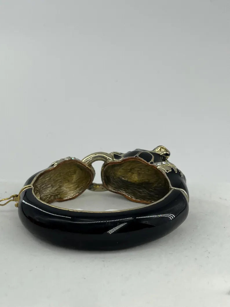 Fierce Ruby Eyed Panther Head Crystal Bangle Bracelet