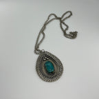 Silver Scarab Pendant Necklace: Vintage Egyptian Revival Teardrop Amulet