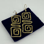 Vintage Geometric Gold Dangle Earrings – Abstract Hammered Spiral Statement Jewellery, 1980s Modernist Art Style