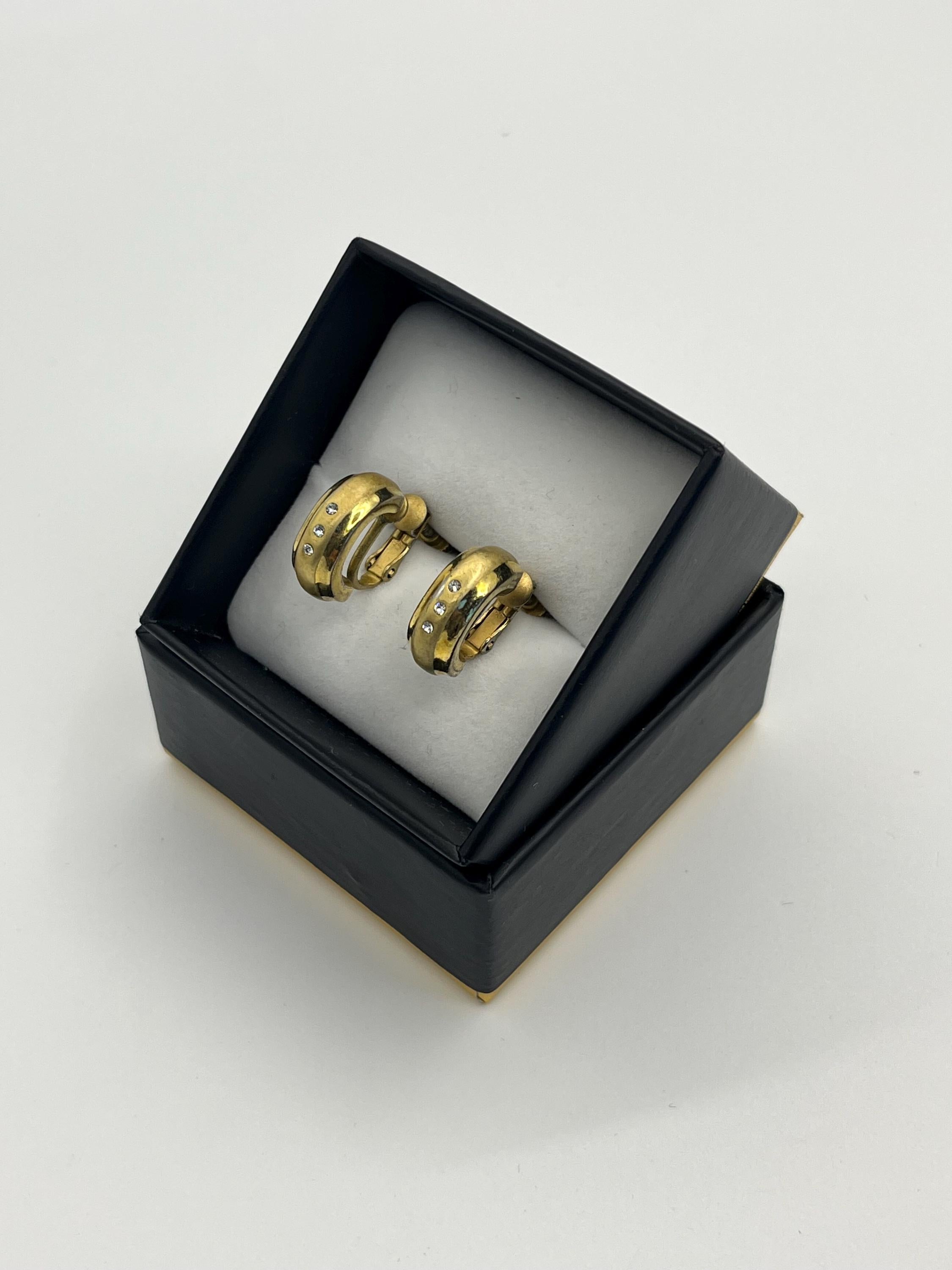 Vintage Gold Tone Rhinestone Huggie Clip-On Earrings – Chunky 80s Style, Bold Retro Glam