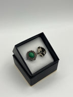 Vintage Green Marbled Clip-On Earrings | Silver Filigree Costume Jewelry