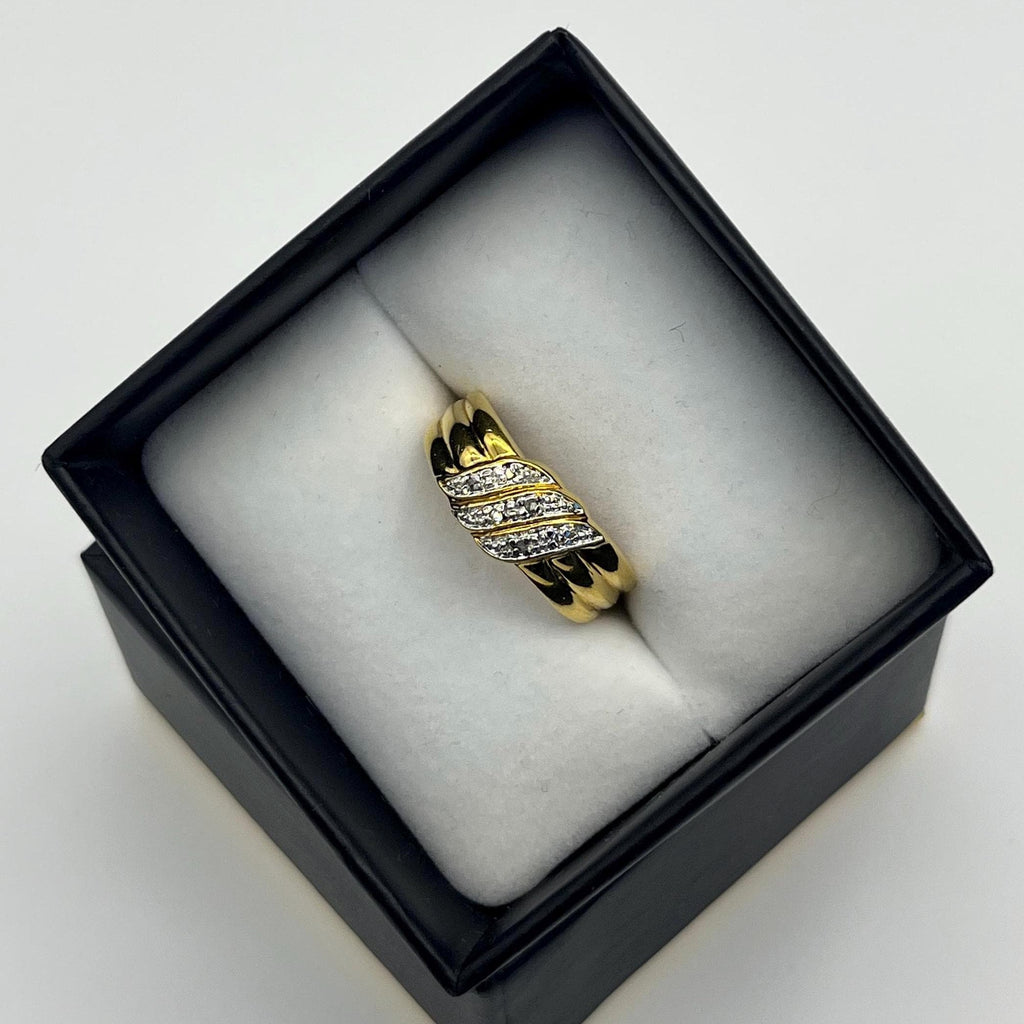 Vintage Gold-Tone Cubic Zirconia Ring – Bold Criss-Cross Statement Band