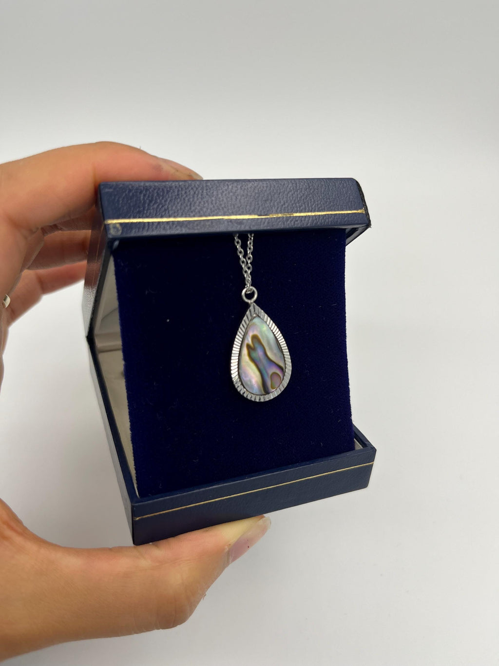 Real Shell Teardrop Necklace | Iridescent Abalone Pendant in Silver | Boho Beach Gift | Ocean-Inspired Jewellery