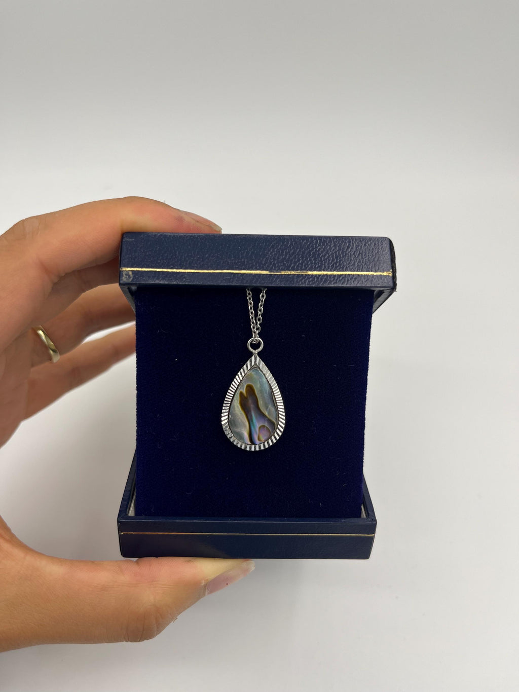 Real Shell Teardrop Necklace | Iridescent Abalone Pendant in Silver | Boho Beach Gift | Ocean-Inspired Jewellery