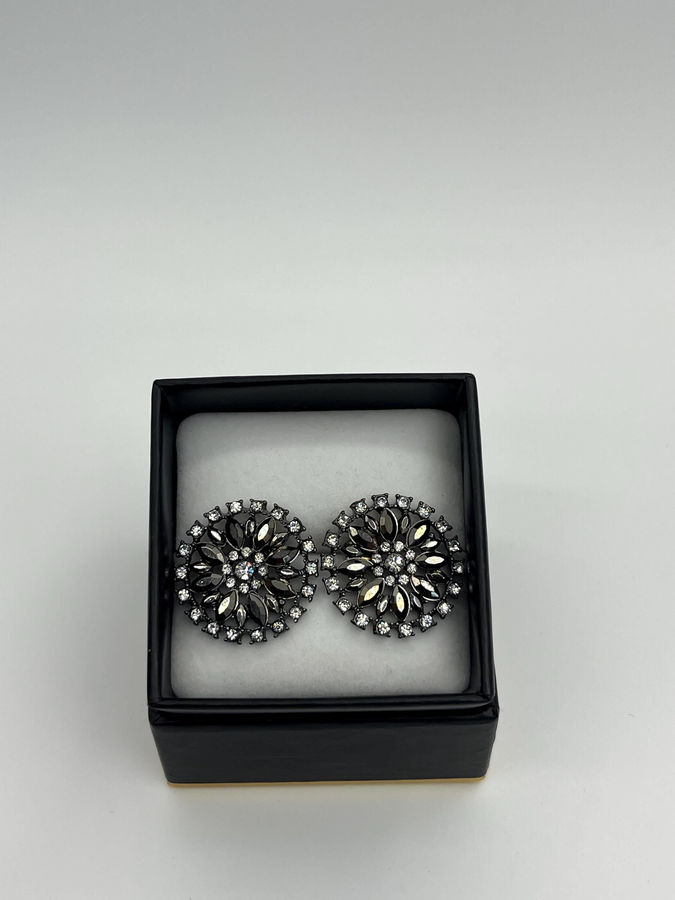 Black Swarovski Crystal Floral Statement Stud Earrings