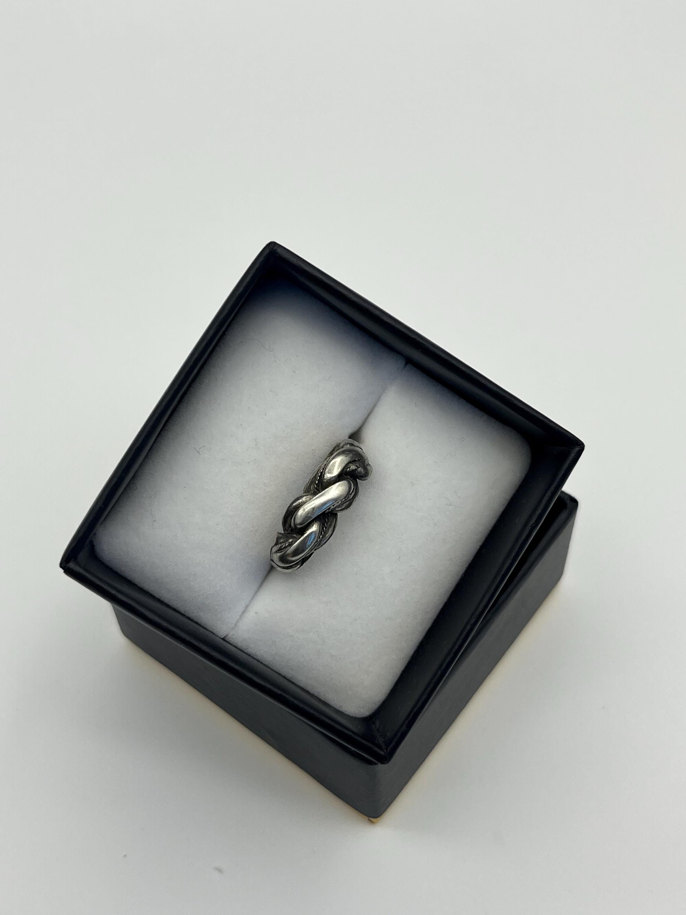 Vintage Silver Tone Knotted Rope Ring | Chunky Chain Link Band