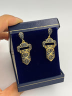 Vintage Art Deco Drop Earrings | Black Crystal & Gold Cocktail Jewelry