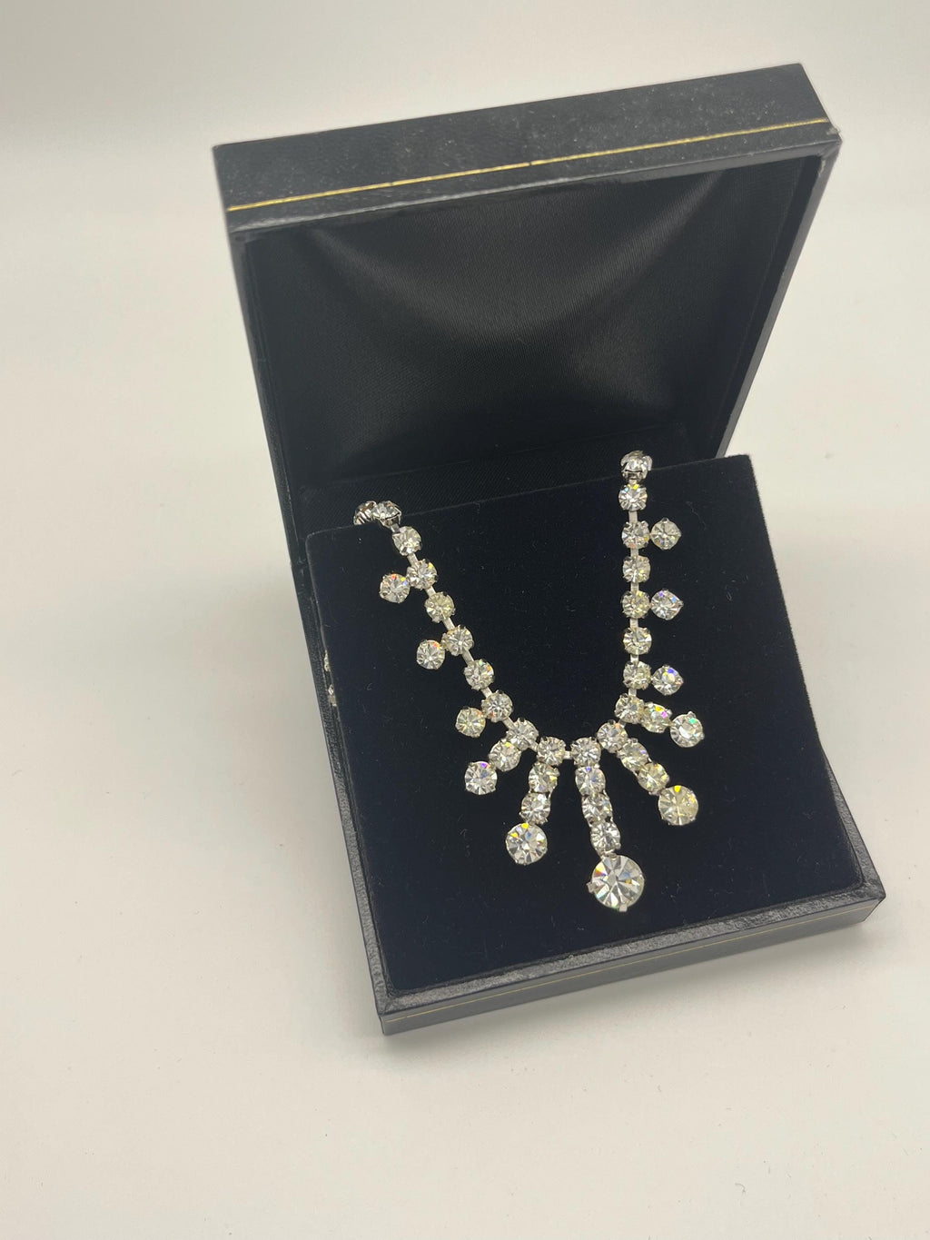 Vintage Waterfall Rhinestone Necklace | 1950s-Style Crystal Statement Necklace | Old Hollywood Glam