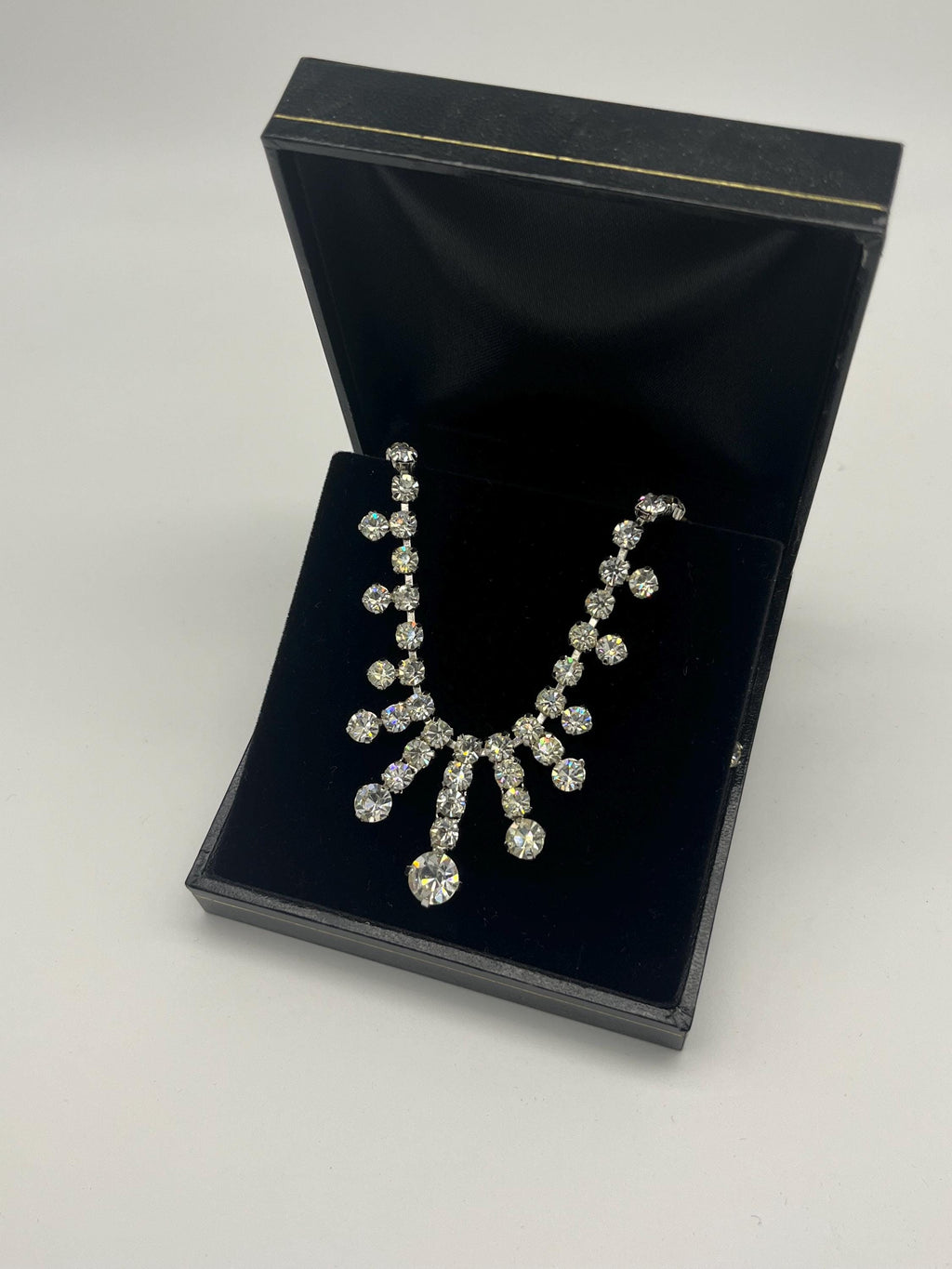 Vintage Waterfall Rhinestone Necklace | 1950s-Style Crystal Statement Necklace | Old Hollywood Glam