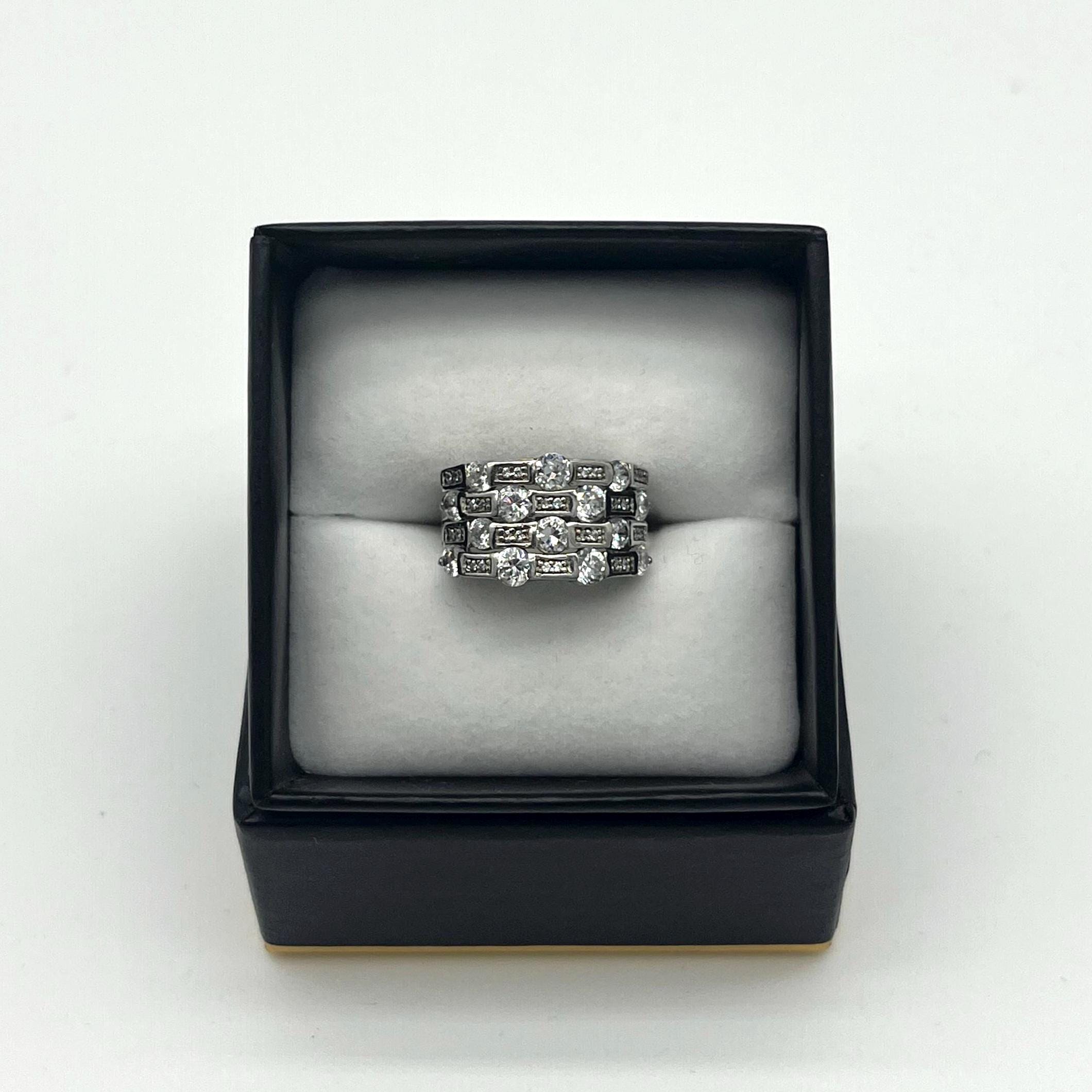 Art Deco Sterling Silver Cubic Zirconia Wide Band Ring | Size US 5.5