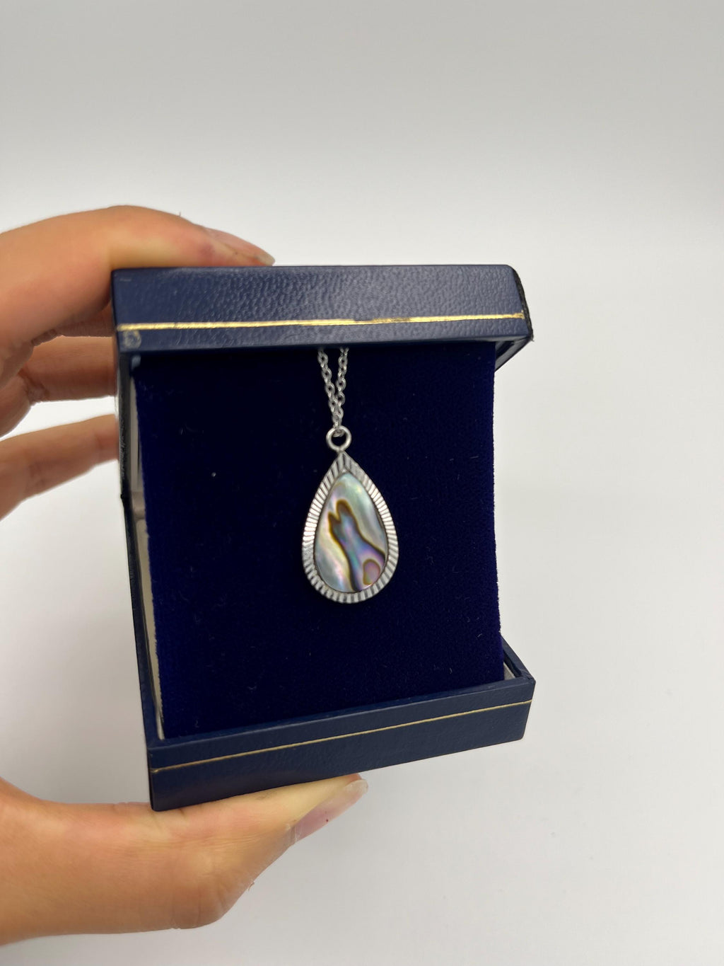 Real Shell Teardrop Necklace | Iridescent Abalone Pendant in Silver | Boho Beach Gift | Ocean-Inspired Jewellery
