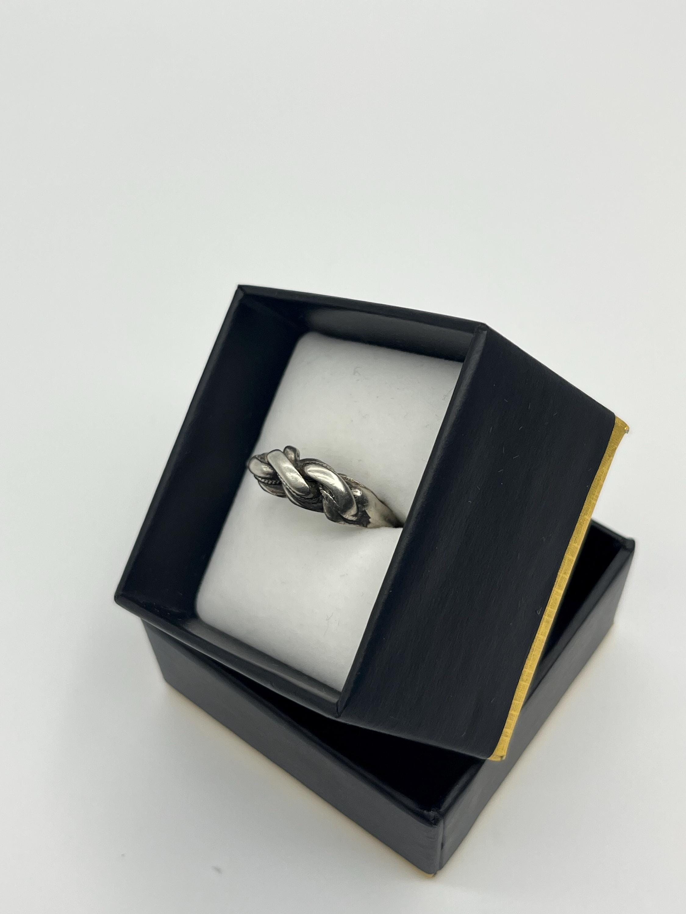 Vintage Silver Tone Knotted Rope Ring | Chunky Chain Link Band