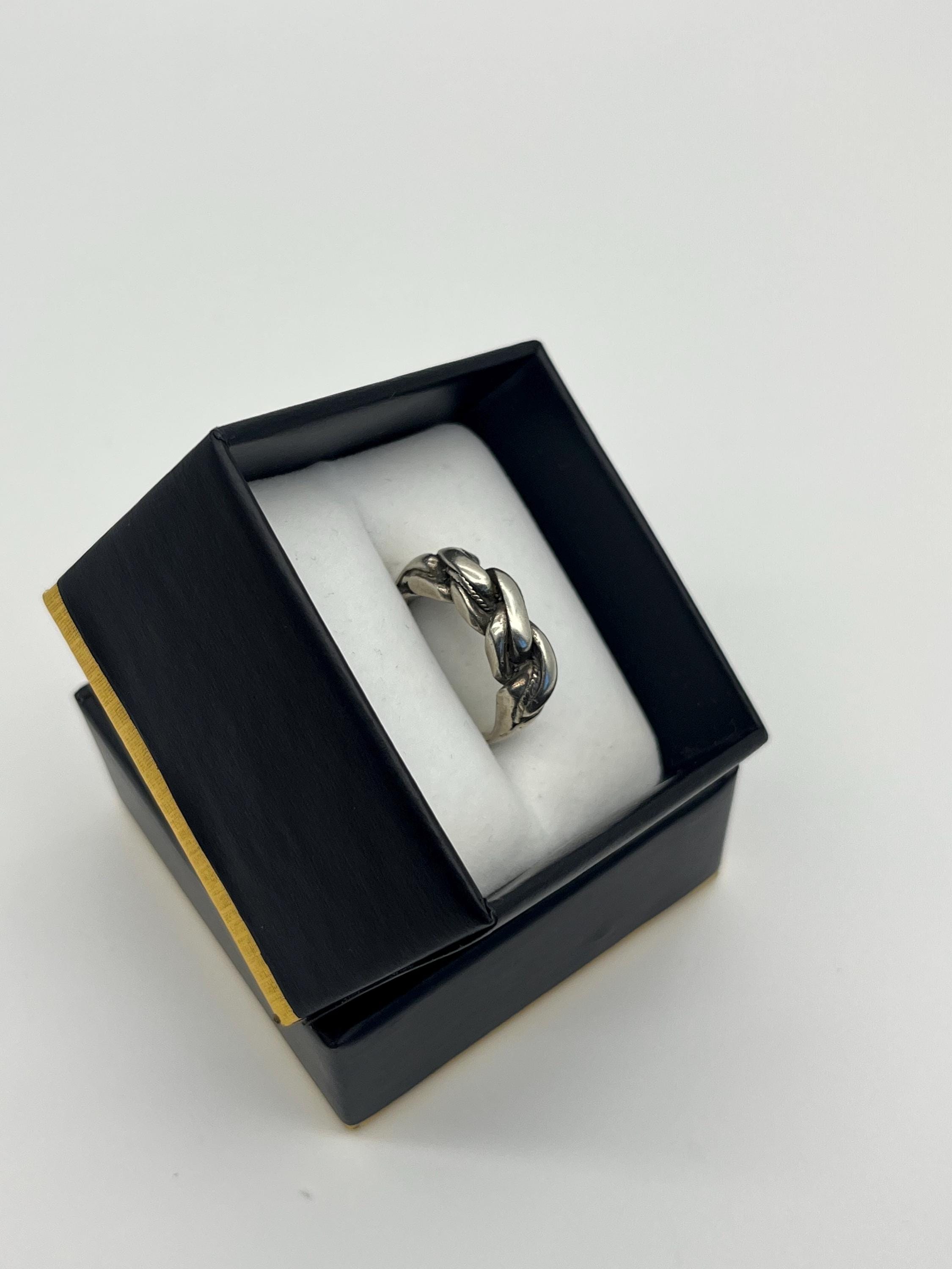 Vintage Silver Tone Knotted Rope Ring | Chunky Chain Link Band