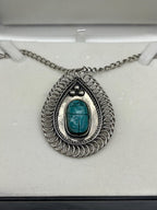 Silver Scarab Pendant Necklace: Vintage Egyptian Revival Teardrop Amulet