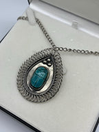 Silver Scarab Pendant Necklace: Vintage Egyptian Revival Teardrop Amulet