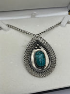 Silver Scarab Pendant Necklace: Vintage Egyptian Revival Teardrop Amulet