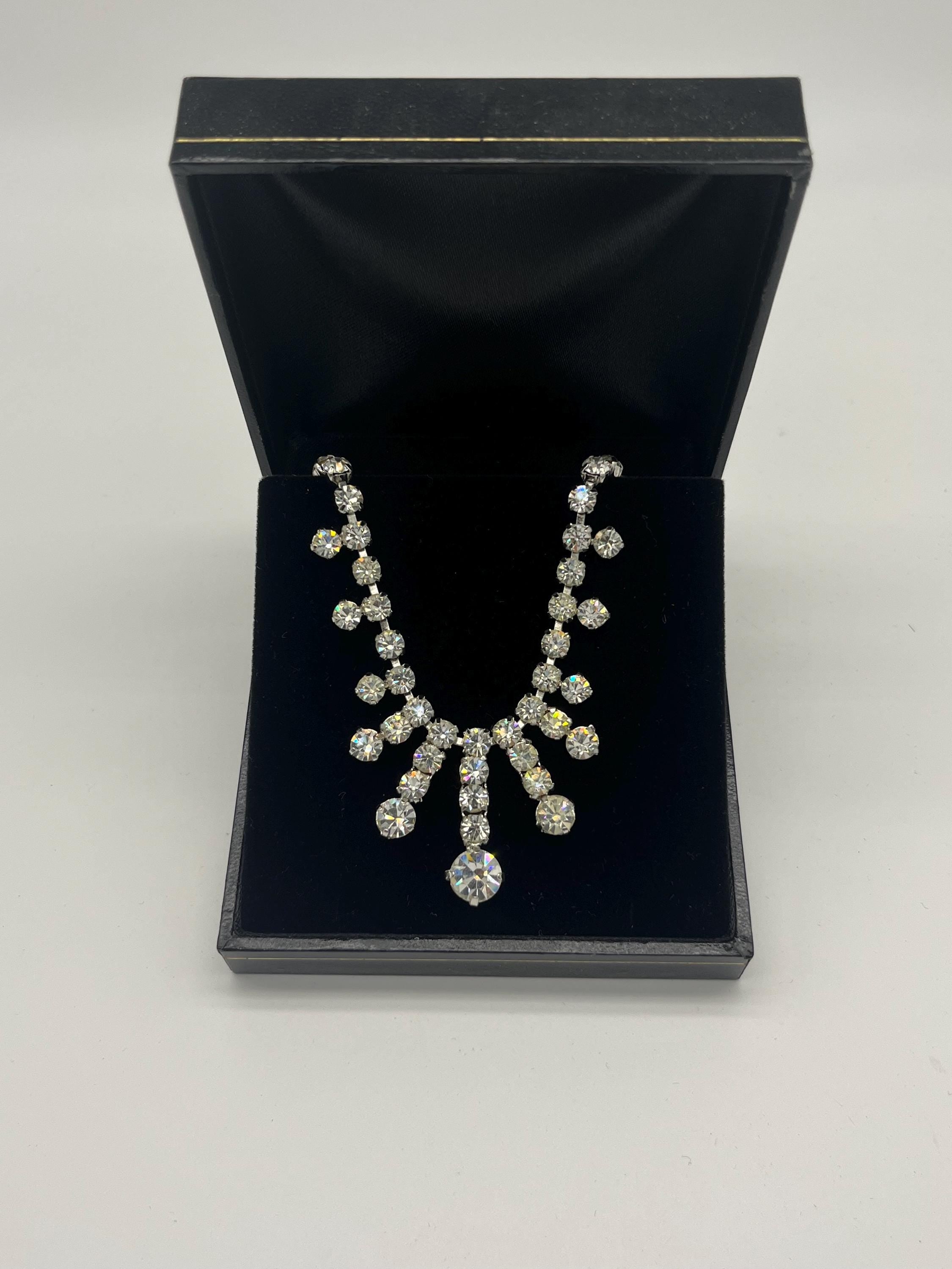 Vintage Waterfall Rhinestone Necklace | 1950s-Style Crystal Statement Necklace | Old Hollywood Glam