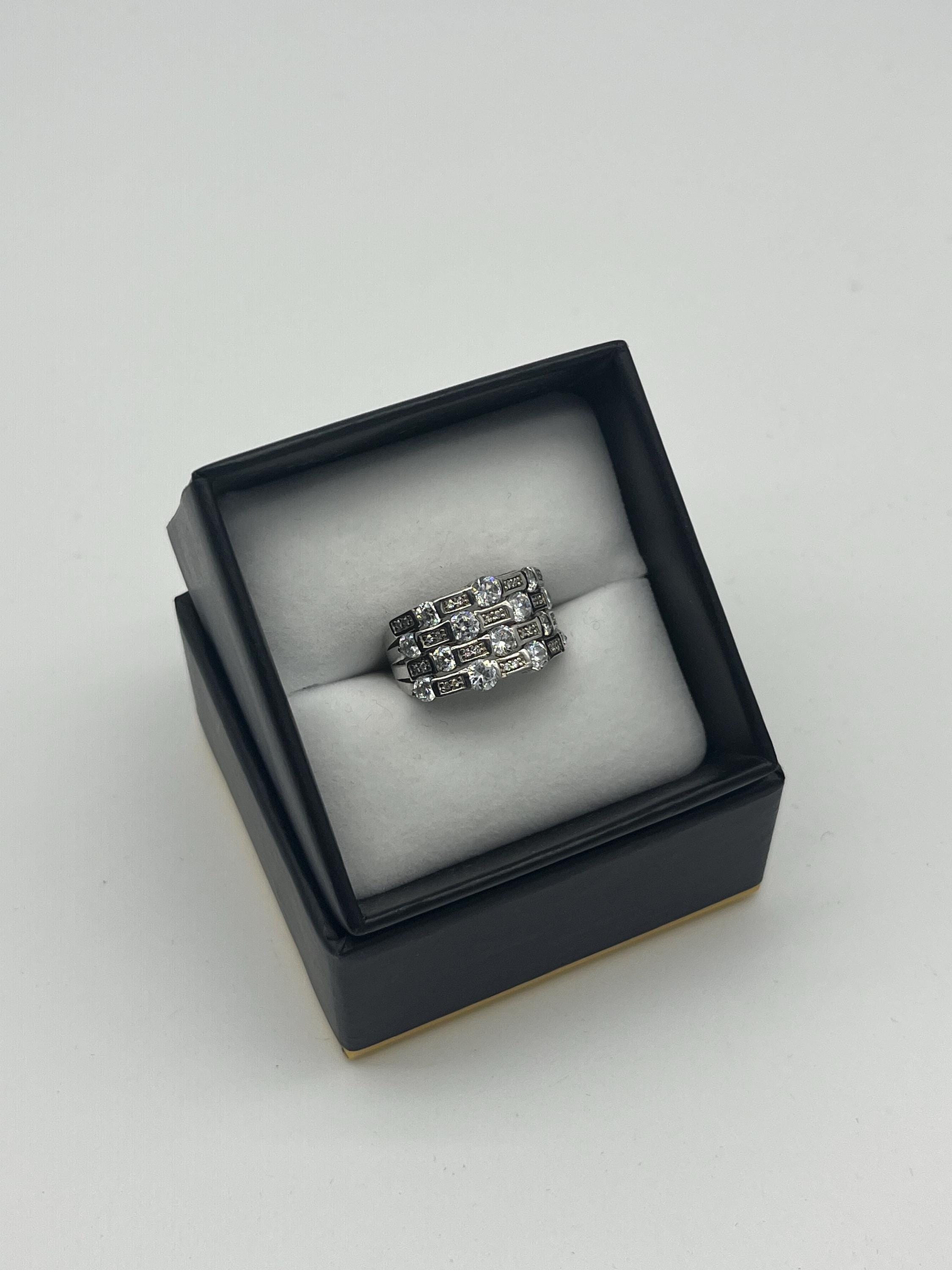 Art Deco Sterling Silver Cubic Zirconia Wide Band Ring | Size US 5.5