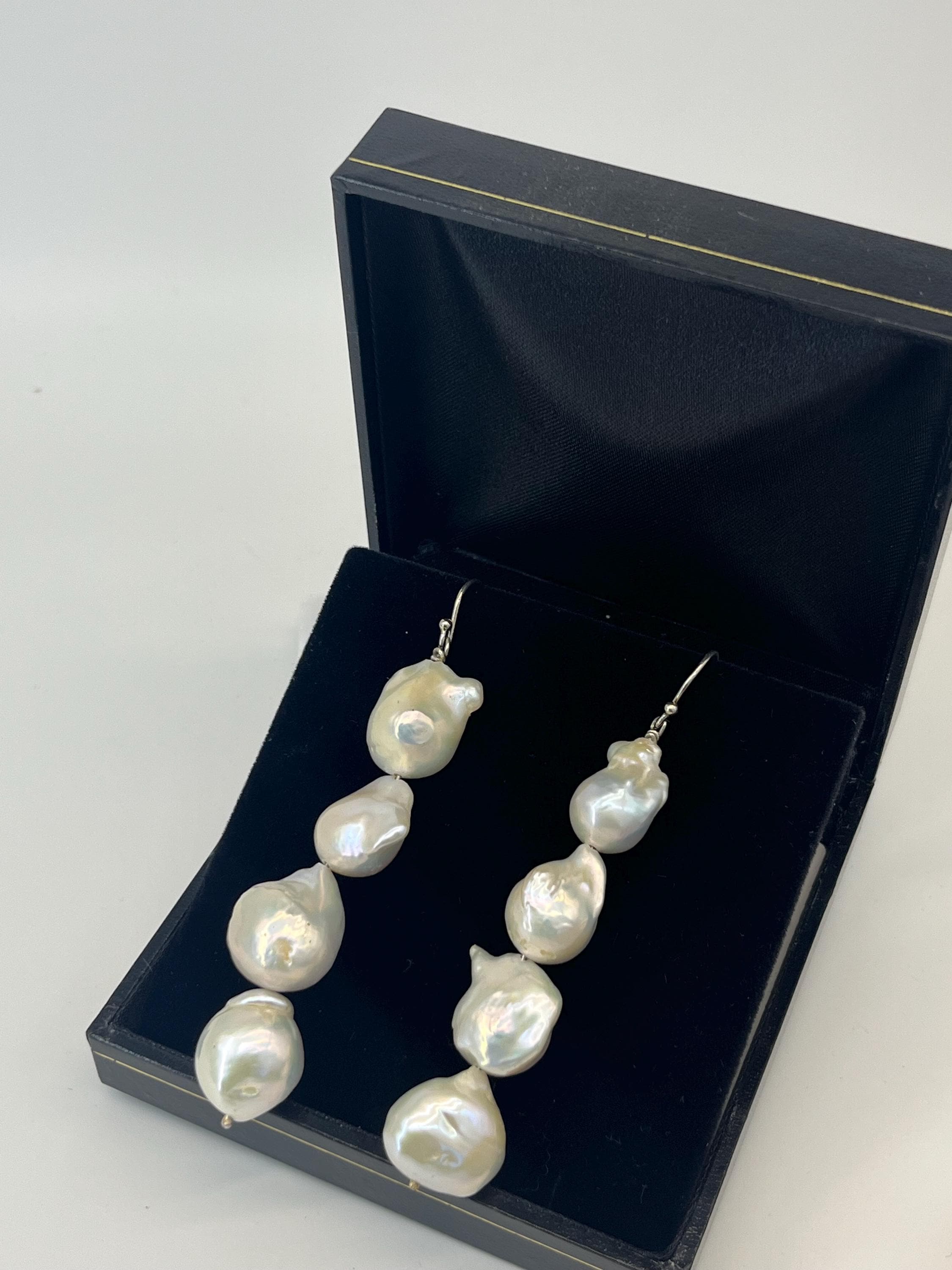 Baroque Freshwater Pearl Drop Earrings in Sterling Silver | Organic Luxury | Statement Dangle Earrings | Real Pearls
