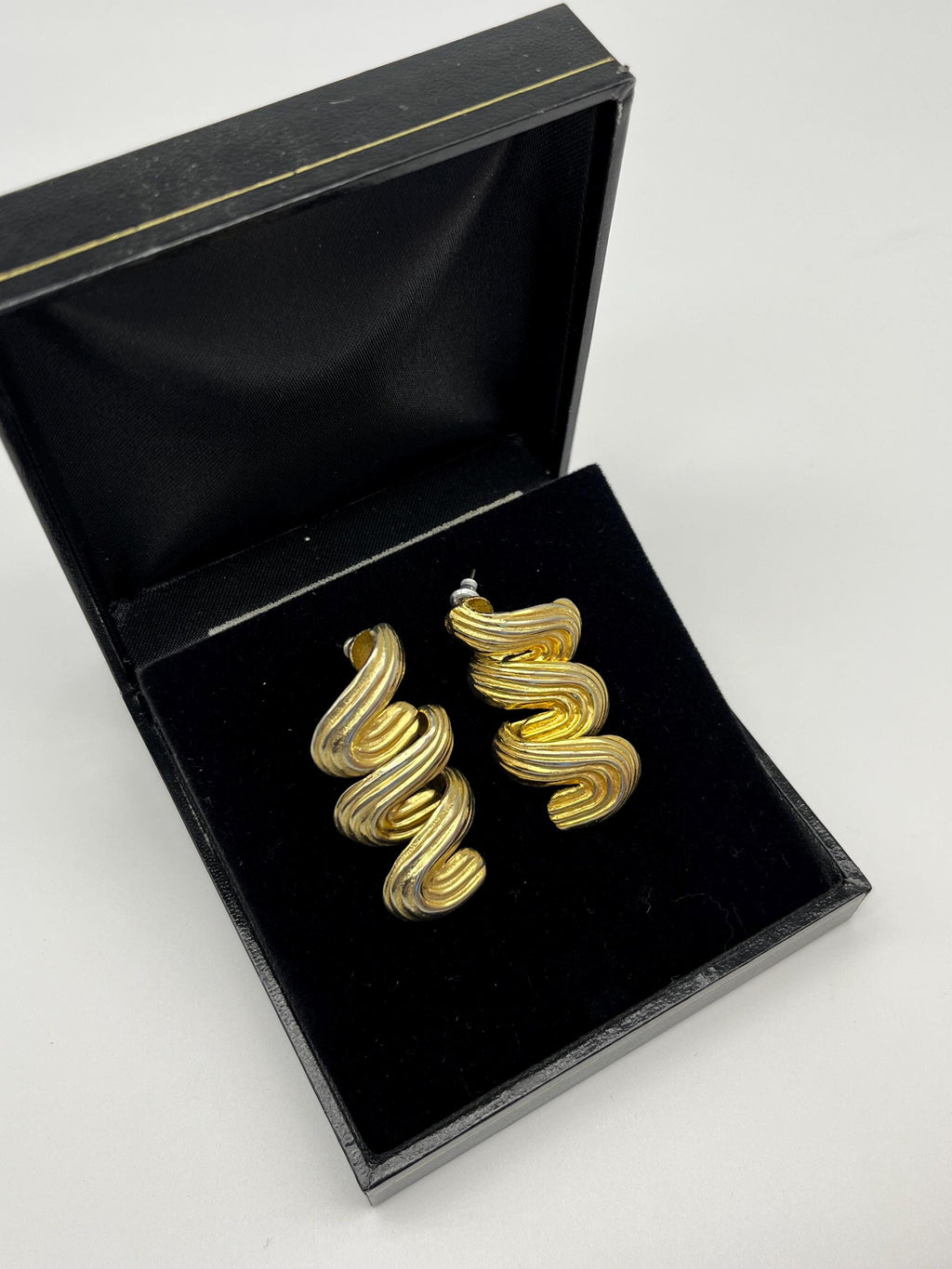 Vintage Sculptural Swirl Earrings | Bold Gold Statement Earrings | 80s Retro Studs | Art Deco Revival