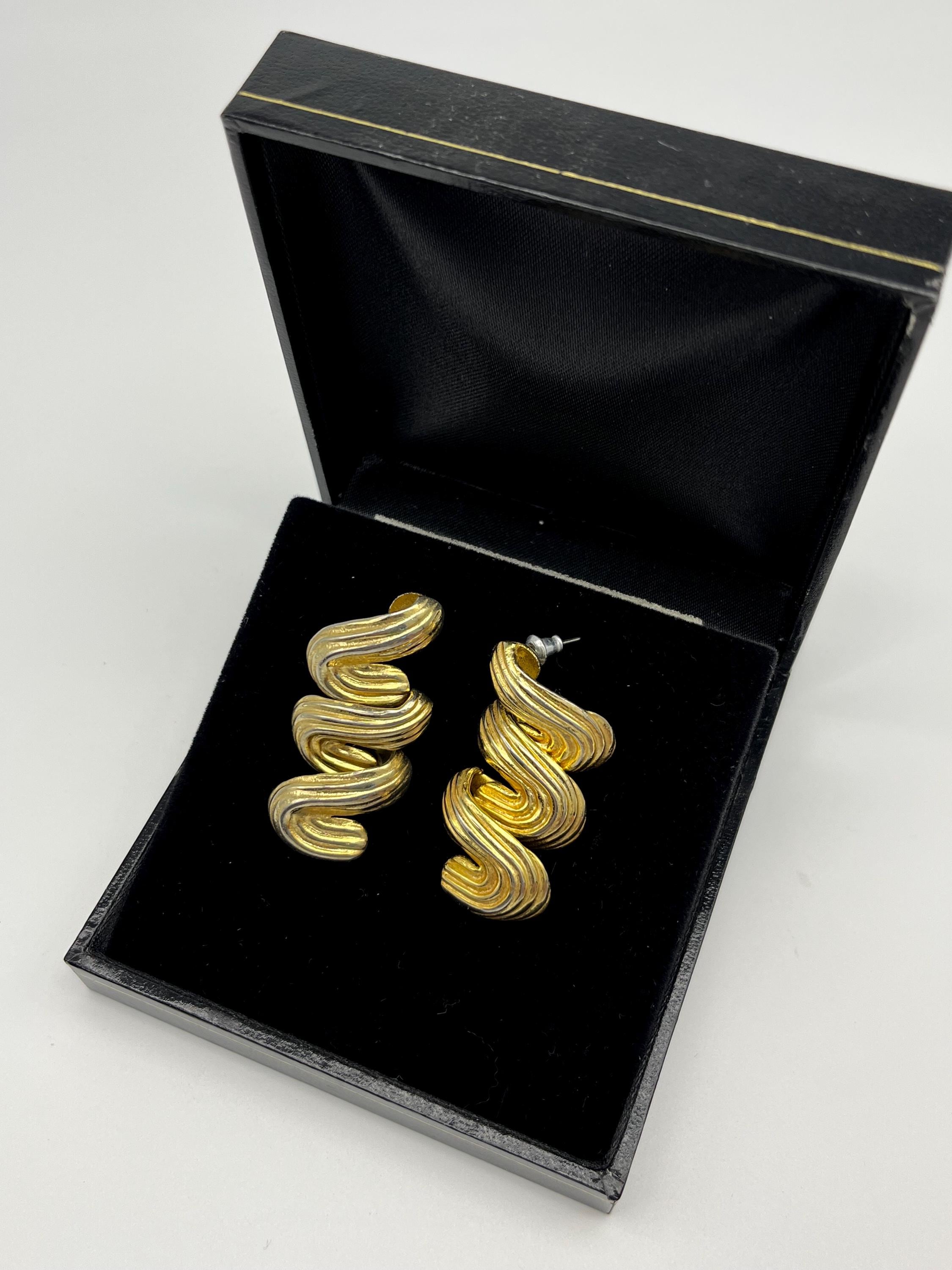 Vintage Sculptural Swirl Earrings | Bold Gold Statement Earrings | 80s Retro Studs | Art Deco Revival