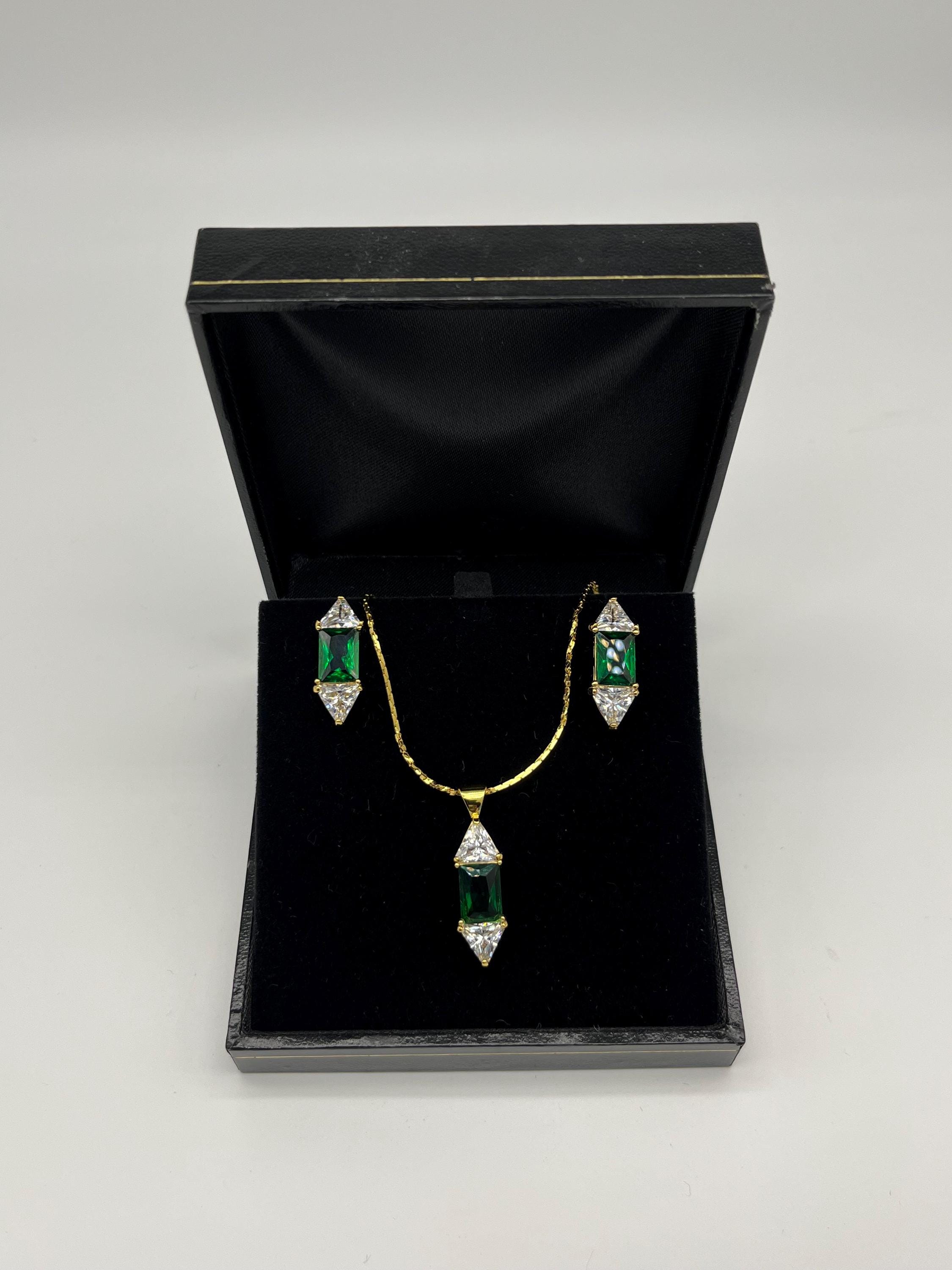 Art Deco Emerald-Cut Cubic Zirconia Necklace & Earrings Set – Old-Hollywood Glamour Reimagined