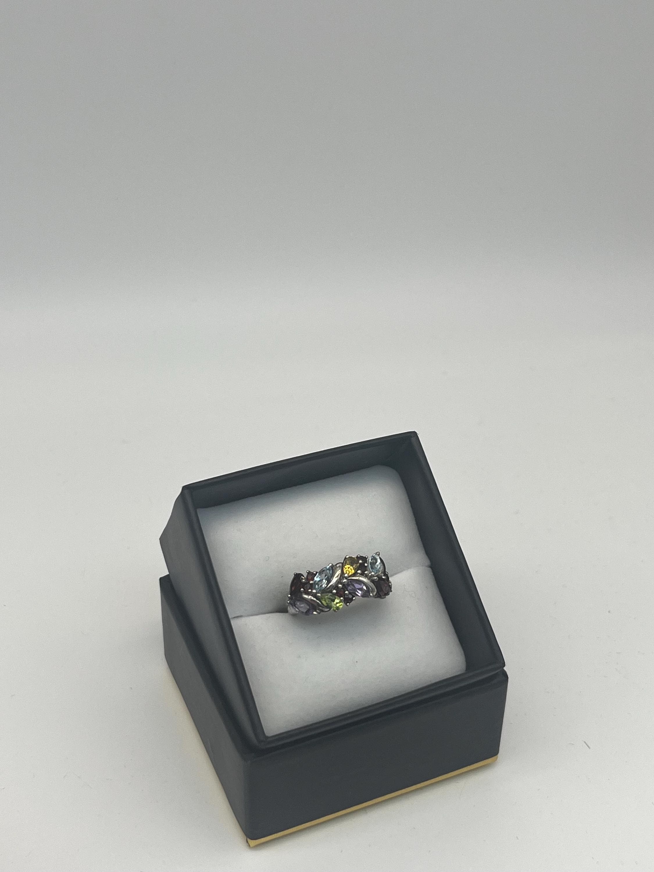 Vintage Rainbow Marquise Gemstone Band Ring | Size US 8.5 / UK Q | Preloved Cocktail Statement Ring