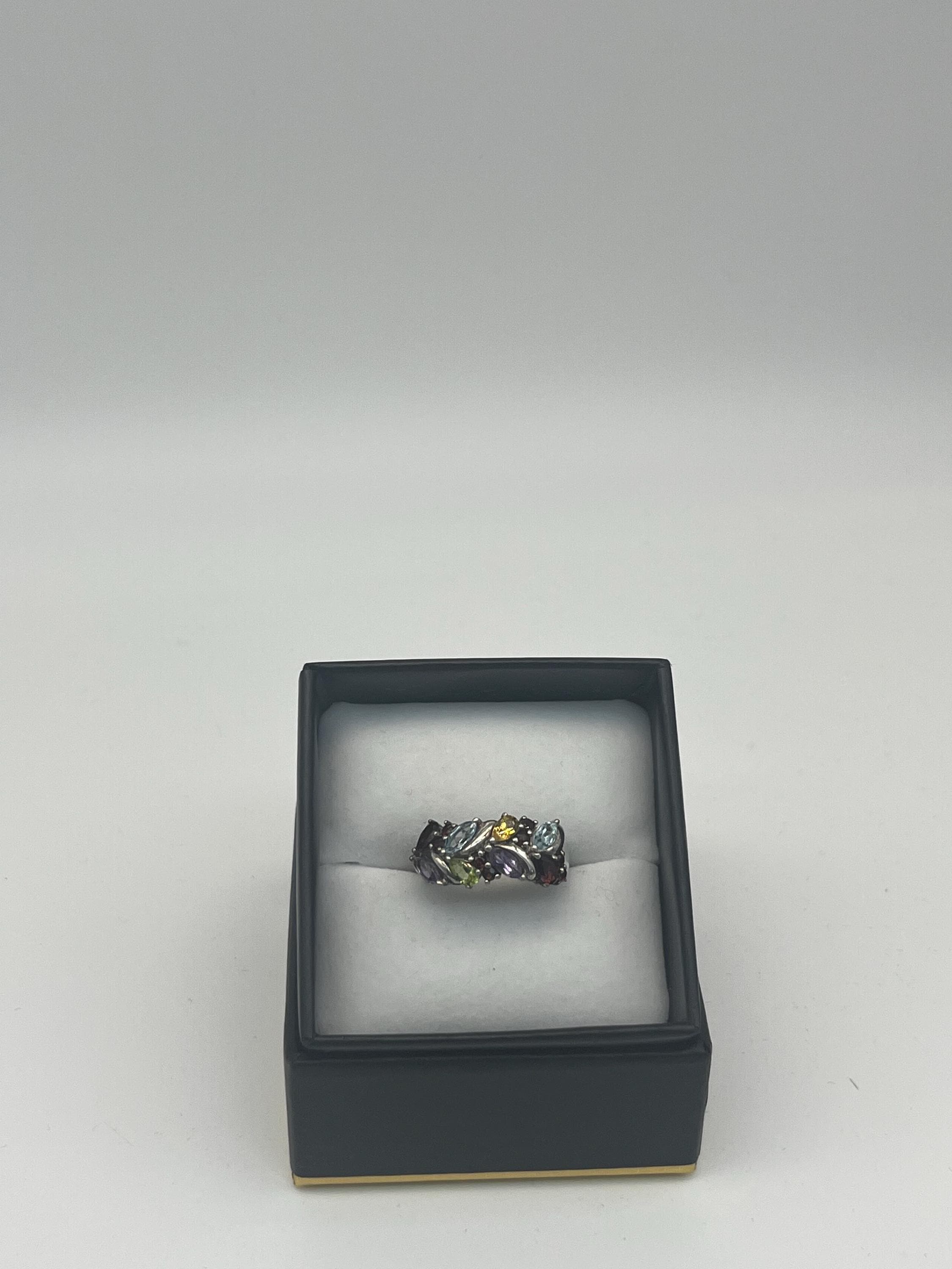 Vintage Rainbow Marquise Gemstone Band Ring | Size US 8.5 / UK Q | Preloved Cocktail Statement Ring