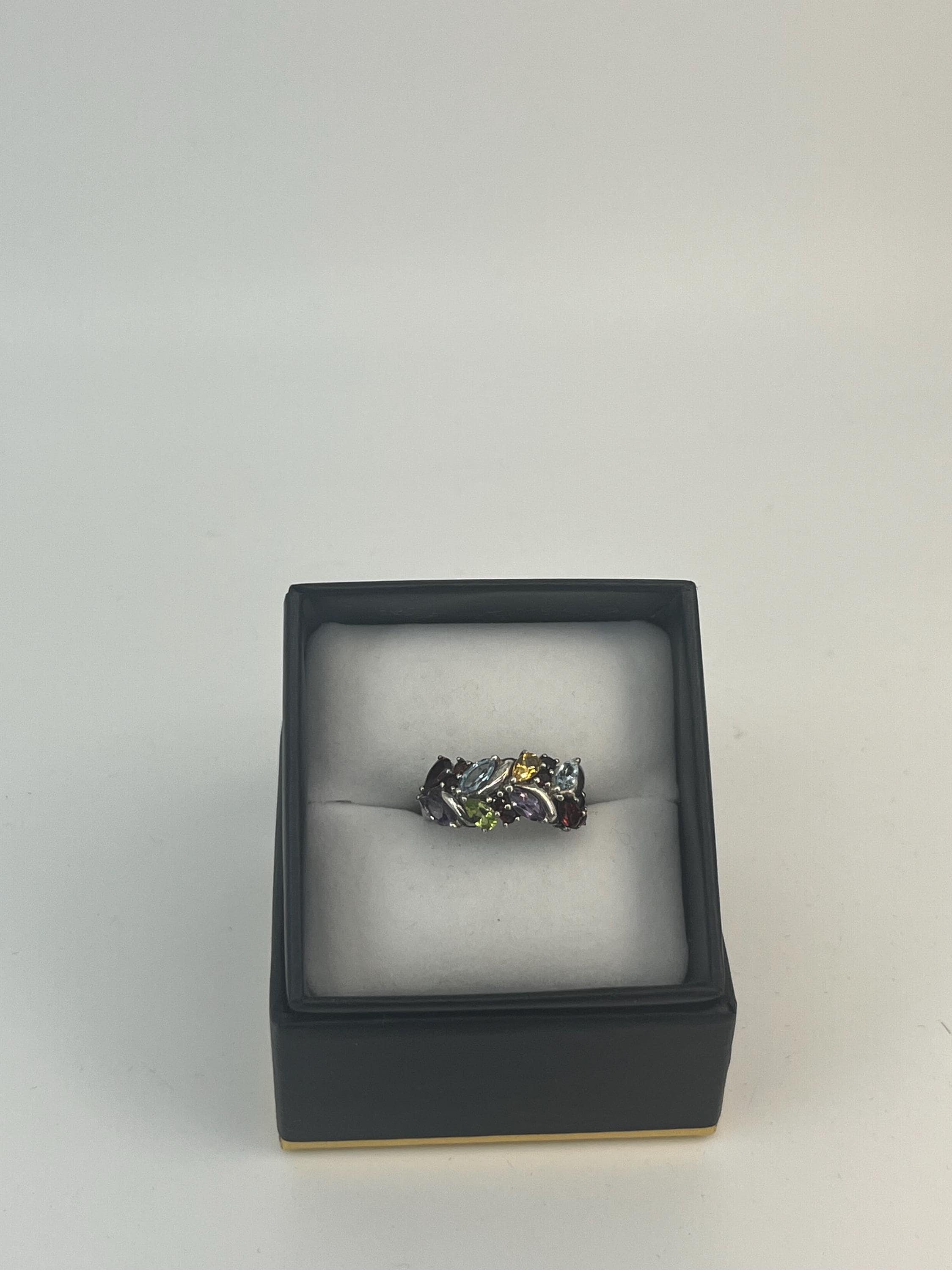 Vintage Rainbow Marquise Gemstone Band Ring | Size US 8.5 / UK Q | Preloved Cocktail Statement Ring