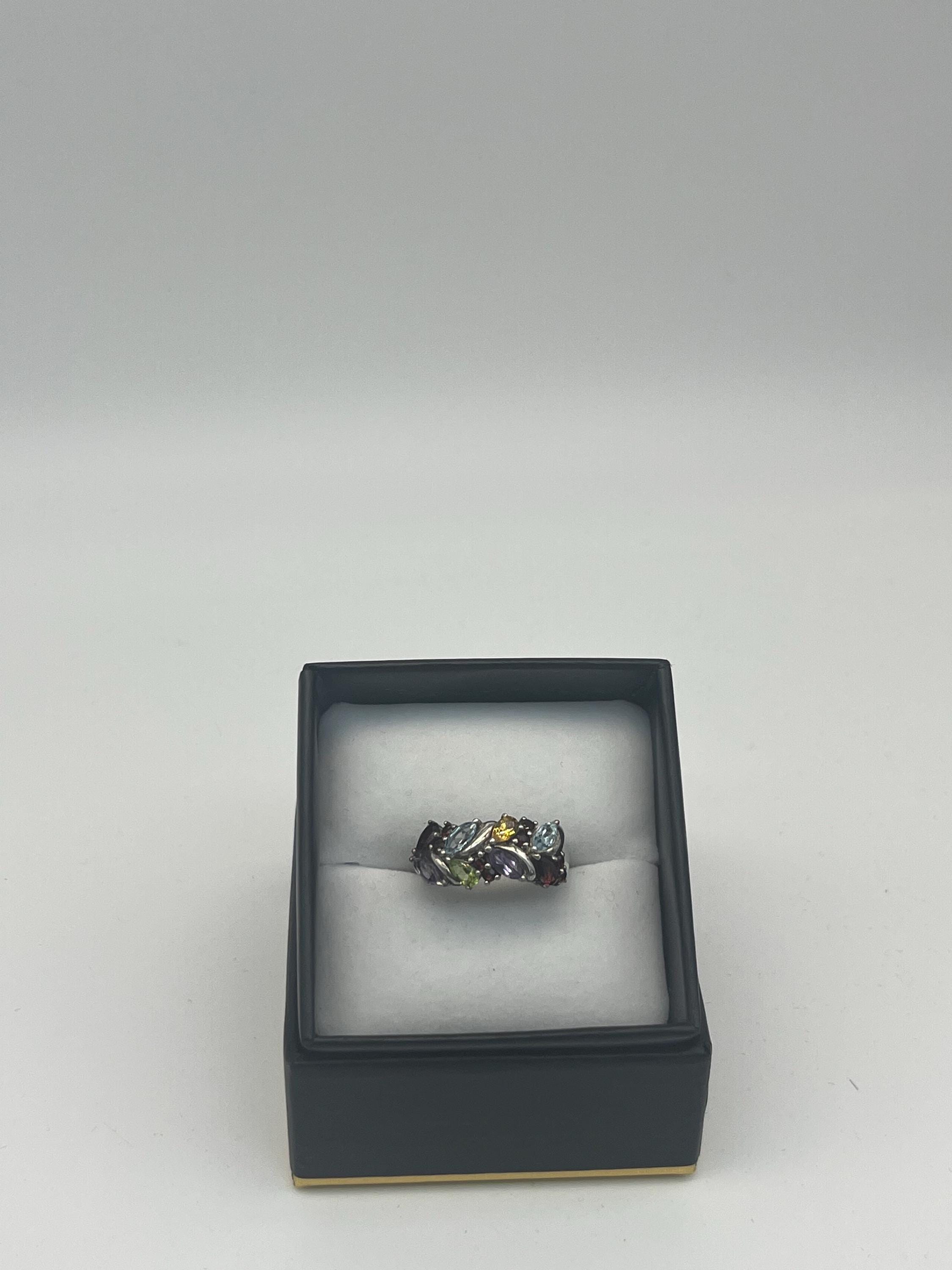 Vintage Rainbow Marquise Gemstone Band Ring | Size US 8.5 / UK Q | Preloved Cocktail Statement Ring