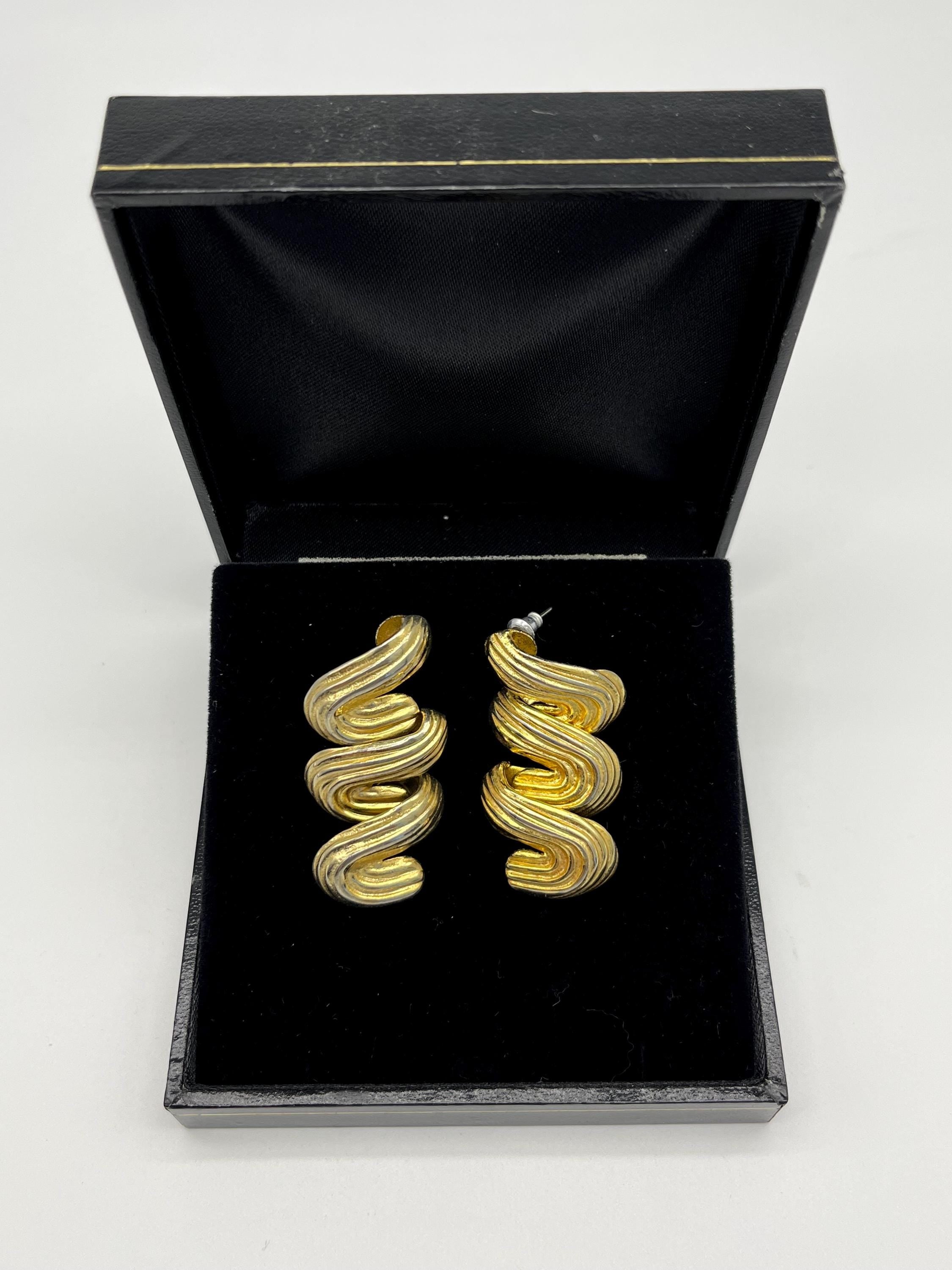 Vintage Sculptural Swirl Earrings | Bold Gold Statement Earrings | 80s Retro Studs | Art Deco Revival