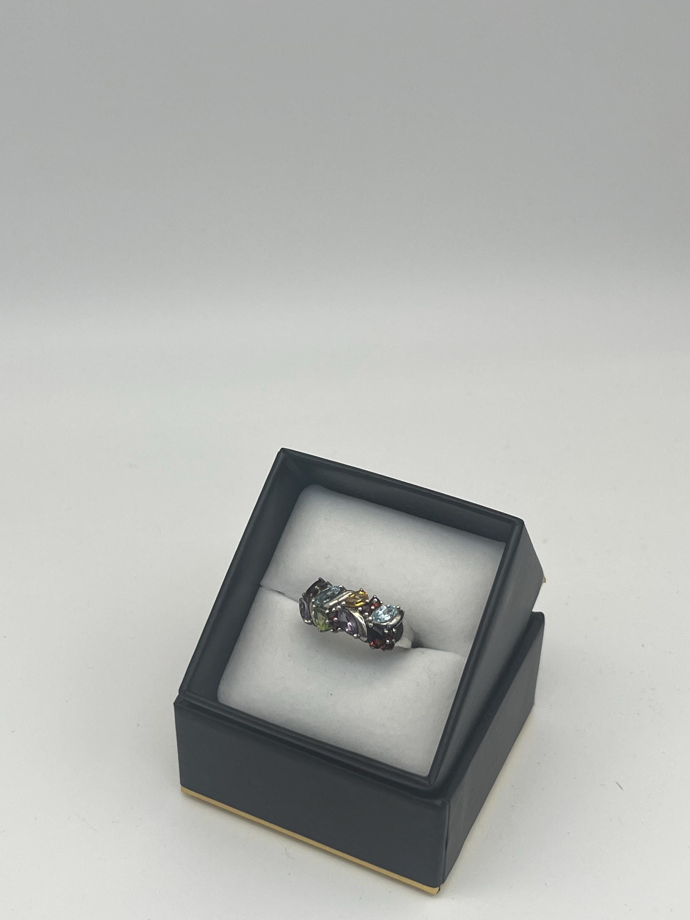Vintage Rainbow Marquise Gemstone Band Ring | Size US 8.5 / UK Q | Preloved Cocktail Statement Ring